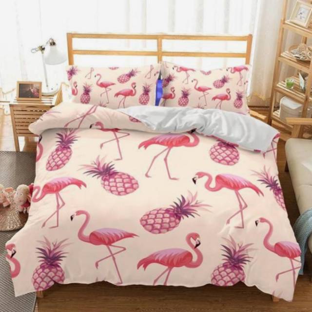Sprei Motif Flamingo bahan katun CVC