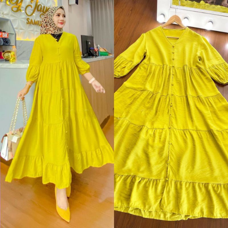 MIDI DRESS FULL KANCING COTTON RAYON/LIVY MIDI DRESS/DRESS MUSLIM WANITA BUSUI FIT XL/FAR MOSLEMSTORE
