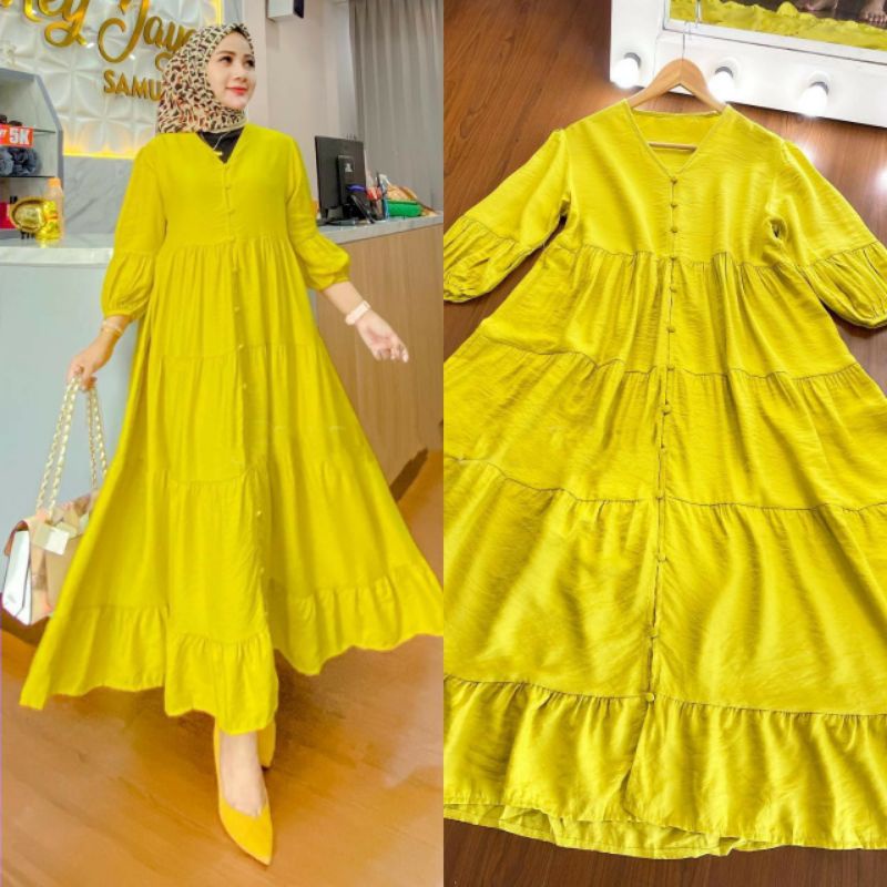 MIDI DRESS FULL KANCING COTTON RAYON/LIVY MIDI DRESS/DRESS MUSLIM WANITA BUSUI FIT XL/FAR MOSLEMSTORE