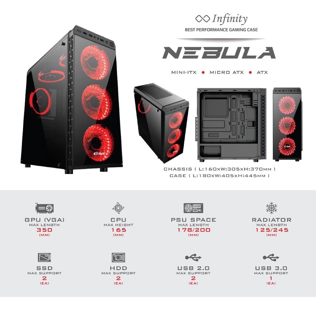 Gaming Case Infinity Nebula V1 | ATX mATX Casing PC Komputer Enlight