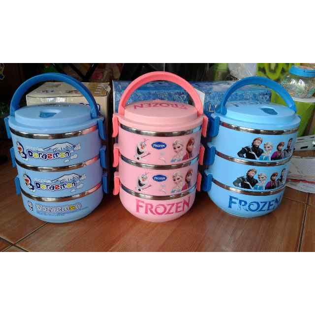 LUNCH BOX RANTANG KARAKTER LUCU STAINLESS STEEL 3 TINGKAT RANTANGAN KOTAK MAKAN BEKAL VA120