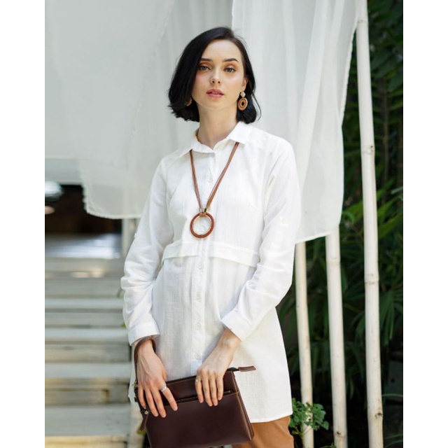 Le'rosetz - Atasan Tunik putih look linen LD 96cm