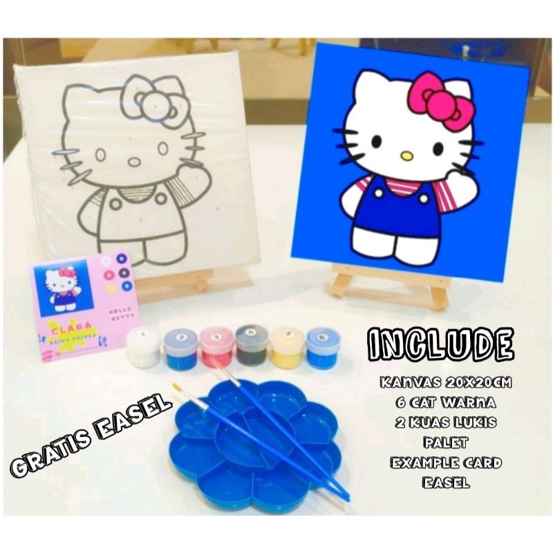 

[DIY] mainan edukasi anak paket mewarnai Painting kit by number Hello kitty 20x20cm