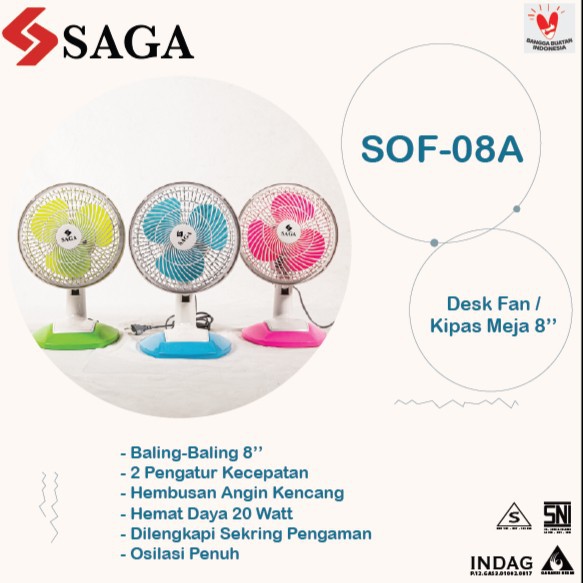 Kipas Meja Saga 8 Inch-Desk Fan Saga SOF08A