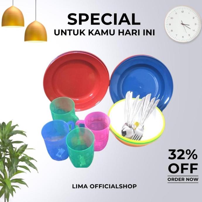 1 Set Piring Mangkok Gelas Plastik / 1 Set Alat Makan Keluarga