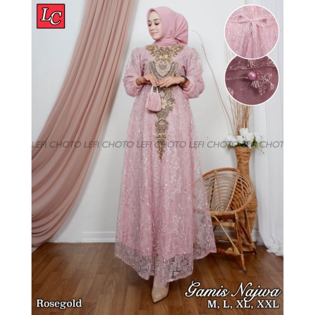 Permata Olshop / Gamis Najwa LK / Kebaya Gamis Bordir Modern Terbaru / Dress Kondangan