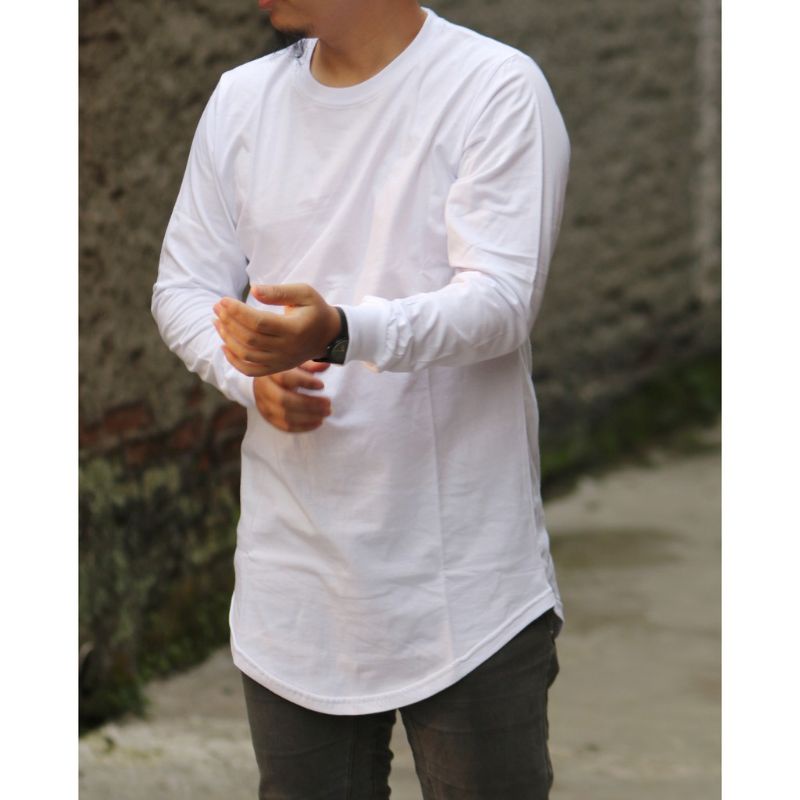 KAOS POLOS COMBED KURTA LONGLINE LENGAN PANJANG UNISEX COWOK CEWEK PRIA WANITA JUMBO OVERSIZE BIG SI
