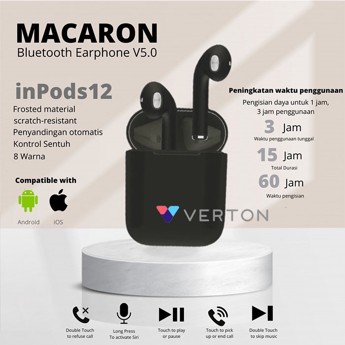Headset Bluetooth Inpods i12 Macaron | Earphone Bluetooth i12 inpods