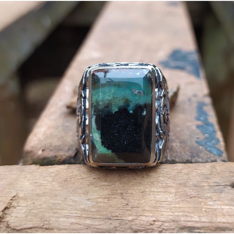 cincin Batu akik ijo garut material odim galian langka berkualitas siap pakai