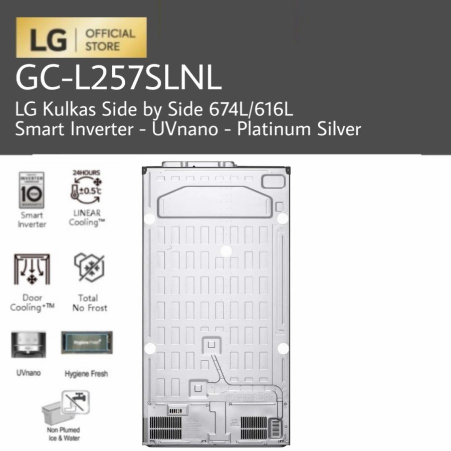 LG GC-L257SLNL Kulkas Side by Side 674L Smart Inverter