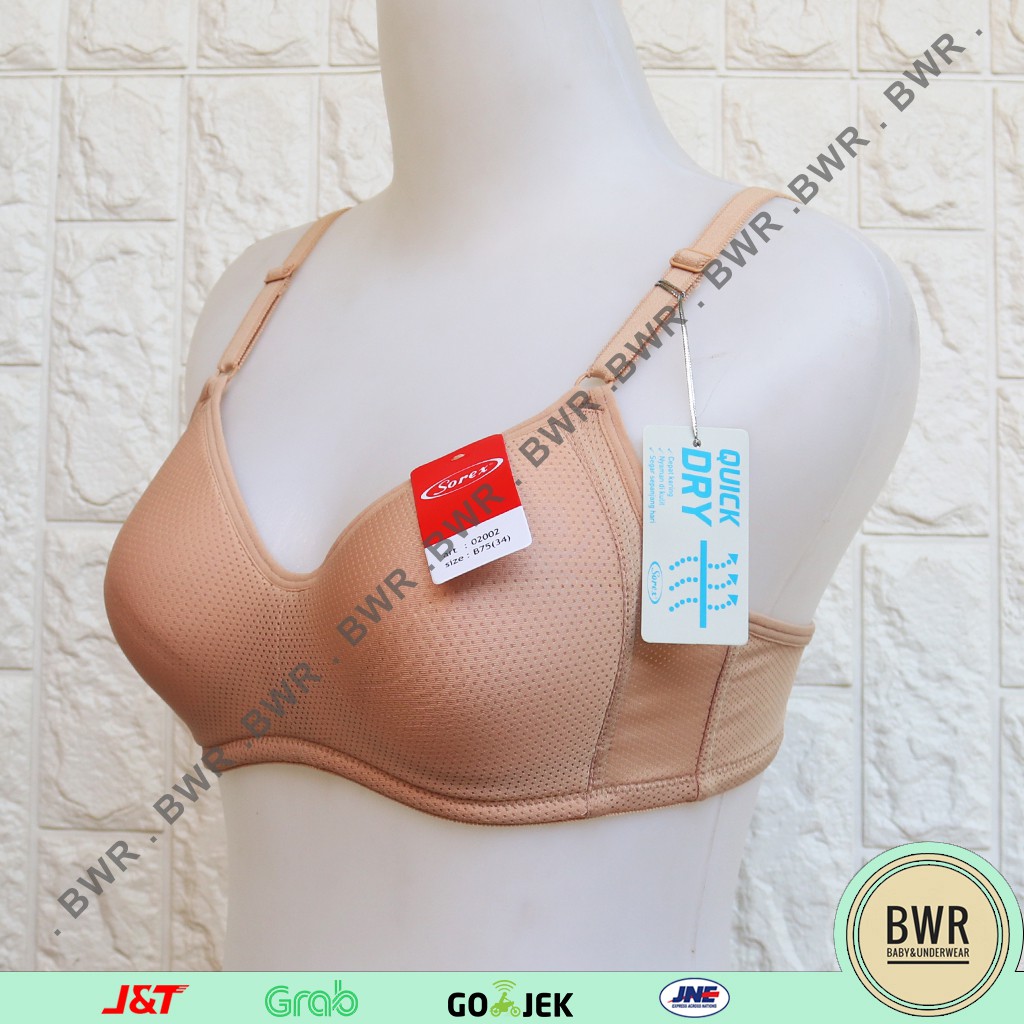 BH Sorex 02002 Quick Dry / Bra Berpori Busa Tipis Tanpa Kawat Cup B Adem Kait 2 | Bwr