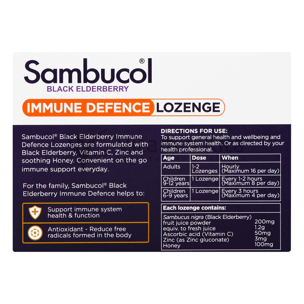 Sambucol Immune Defence Lozenge Original Australia (20 Loz) | melegakan tenggorokan yang sakit akibat penyakit pilek dan flu