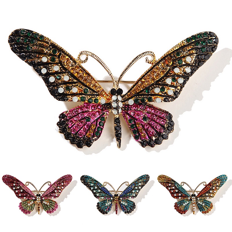 &lt; E2id &amp; &gt; Bros / Pin Butterfly Aksen Kristal + Berlian Imitasi Untuk Aksesoris Wanita