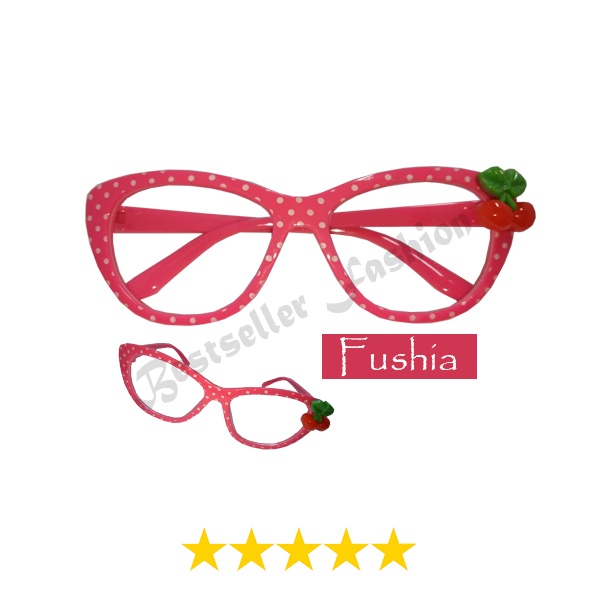 Kacamata Transparan Anak Fashion Lucu Model Cat Eye Frame Polkadot Cherry Kacamata Gaya anak Perempuan FREECASE