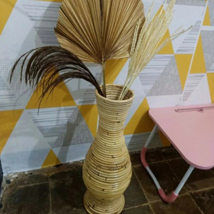 vas bunga tempat bunga pot bunga rotan guci rotan 50 cm