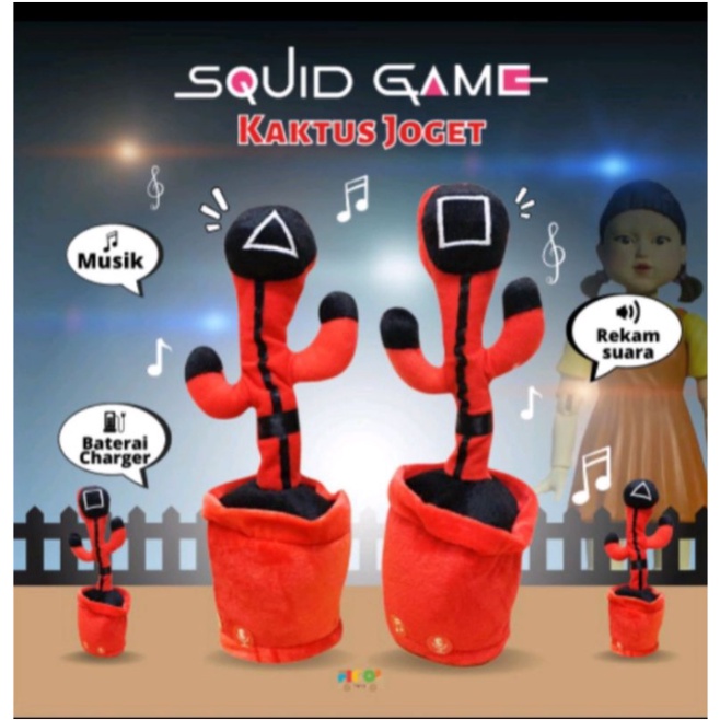 [TULALA SHOP]Mainan Anak Boneka Goyang Menari Bisa Bicara/Mainan Boneka Kaktus Squid Game Bisa Goyang Bisa Ngomong USB CHARGER LED