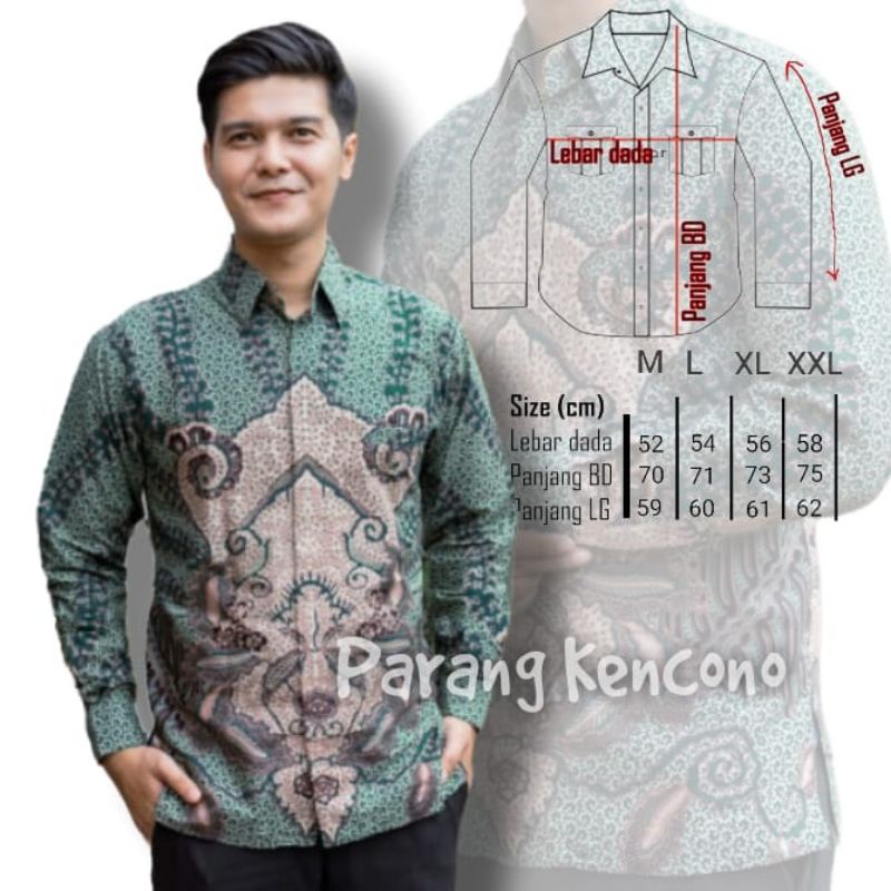 Batik Pria Lengan Panjang BATIK AZMIL HRB026 motif KERATONAN Kode 002 size M L XL XXL Reguler