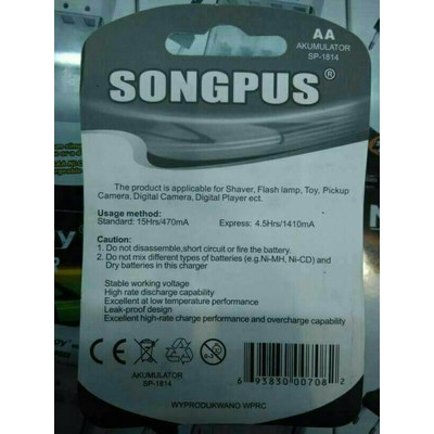 Rechargeable Baterry-Baterai SONGPUS AA 4700mah Digital Power..