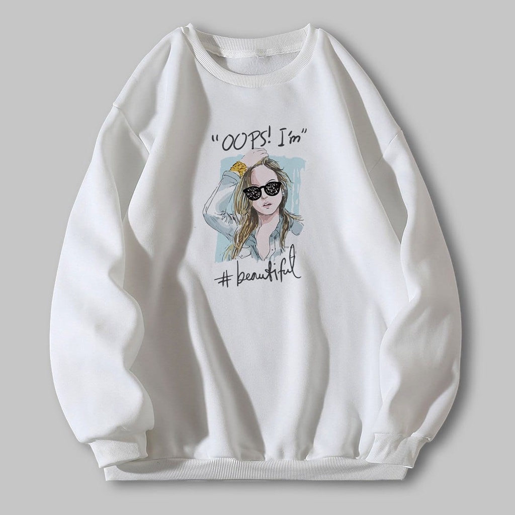 SWEATER WANITA OVERSIZE OOPS I AM BEAUTIFUL // CREWNECK WANITA LUCU ALA KOREA SIZE M TO XXL // ATASAN WANITA  FLEECE TEBAL HALUS PREMIUM TERBARU,