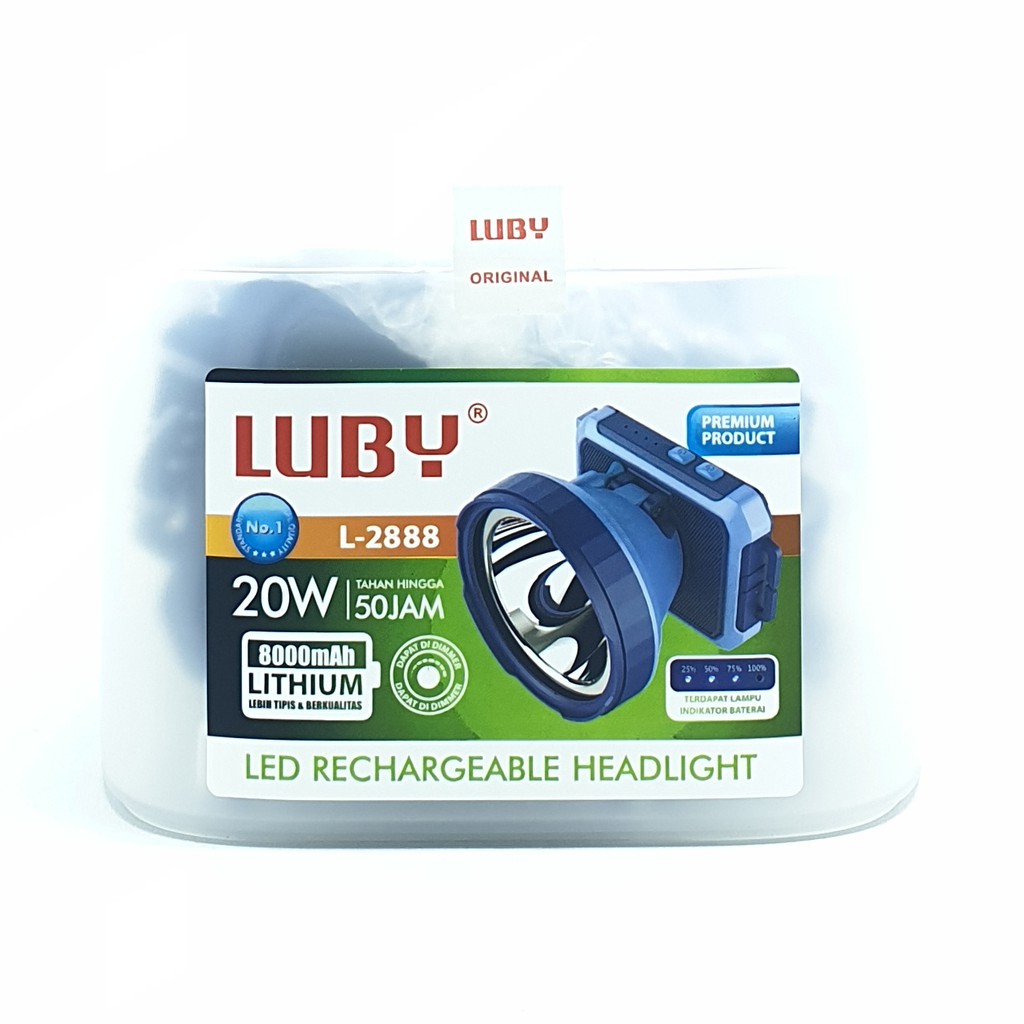 Luby L-2888 20W JUMBO CD Putih Senter Kepala Cahaya Putih Lithium 8000mAh