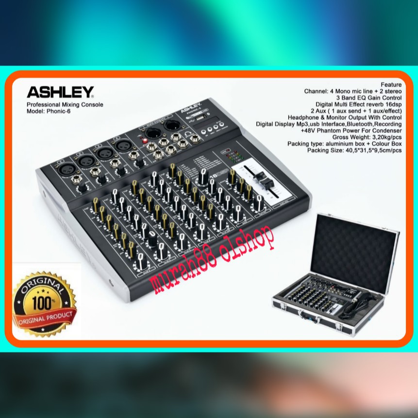 MIXER AUDIO ASHLEY PHONIC-6 6CH ORIGINAL PRODUK FREE HARDCASE