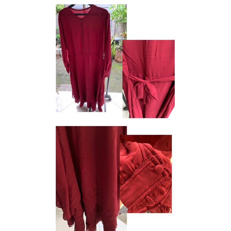 Gamis pesta/dress dengan khimar warna merah maroon