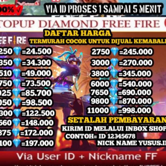 Jual Dm Free Fire Via Id Promo Murah Meriah