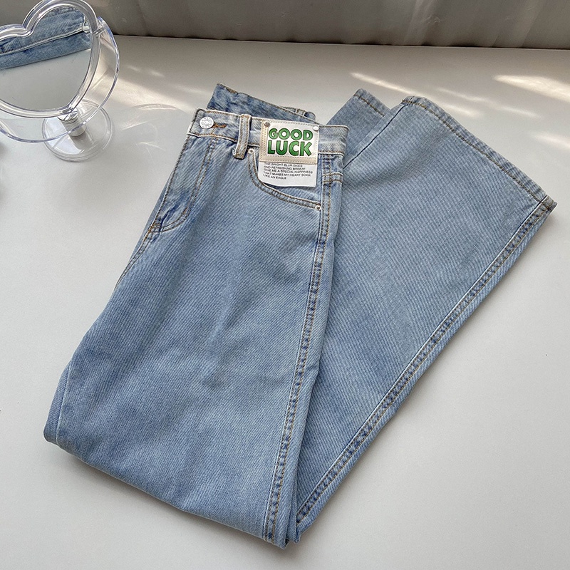 Biru muda high waist kekinian korean murah celana jeans panjang wanita kulot import(GOOD LUCK）