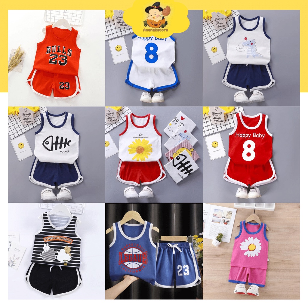 Baju anak bayi laki laki perempuan / setelan baju kutung bayi laki laki  3 6 9 12 18 bulan