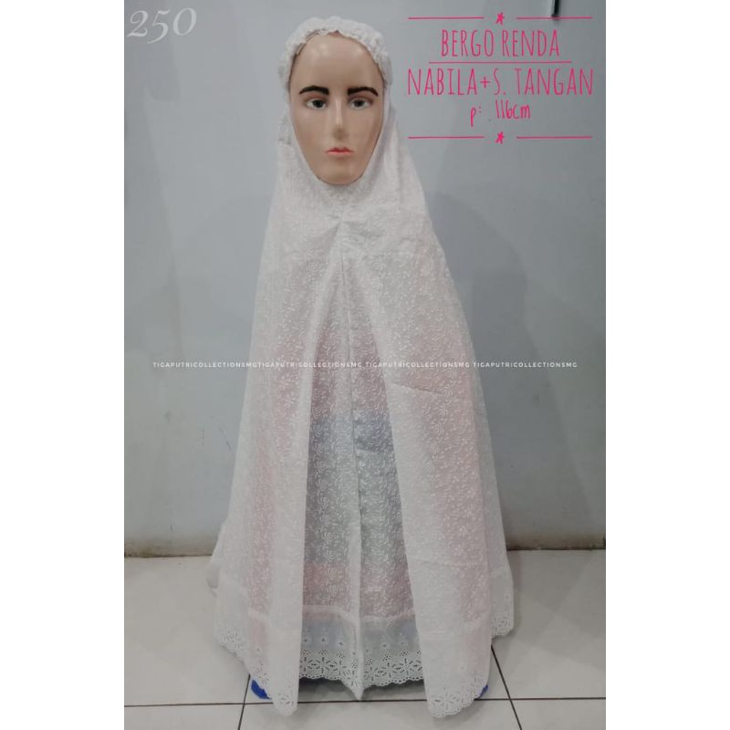 bargo kerudung jilbab putih ihram ihrom bordir ser sarung tangan kantung batu