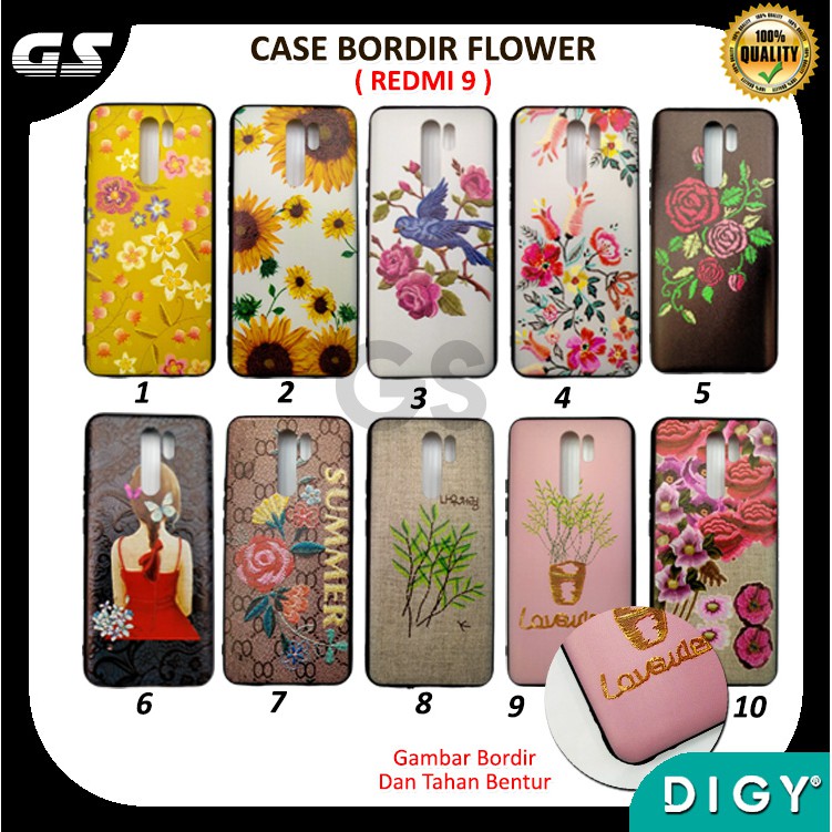 Case Bordir Flower Xiaomi Redmi 9 Motif Timbul 3D Bunga