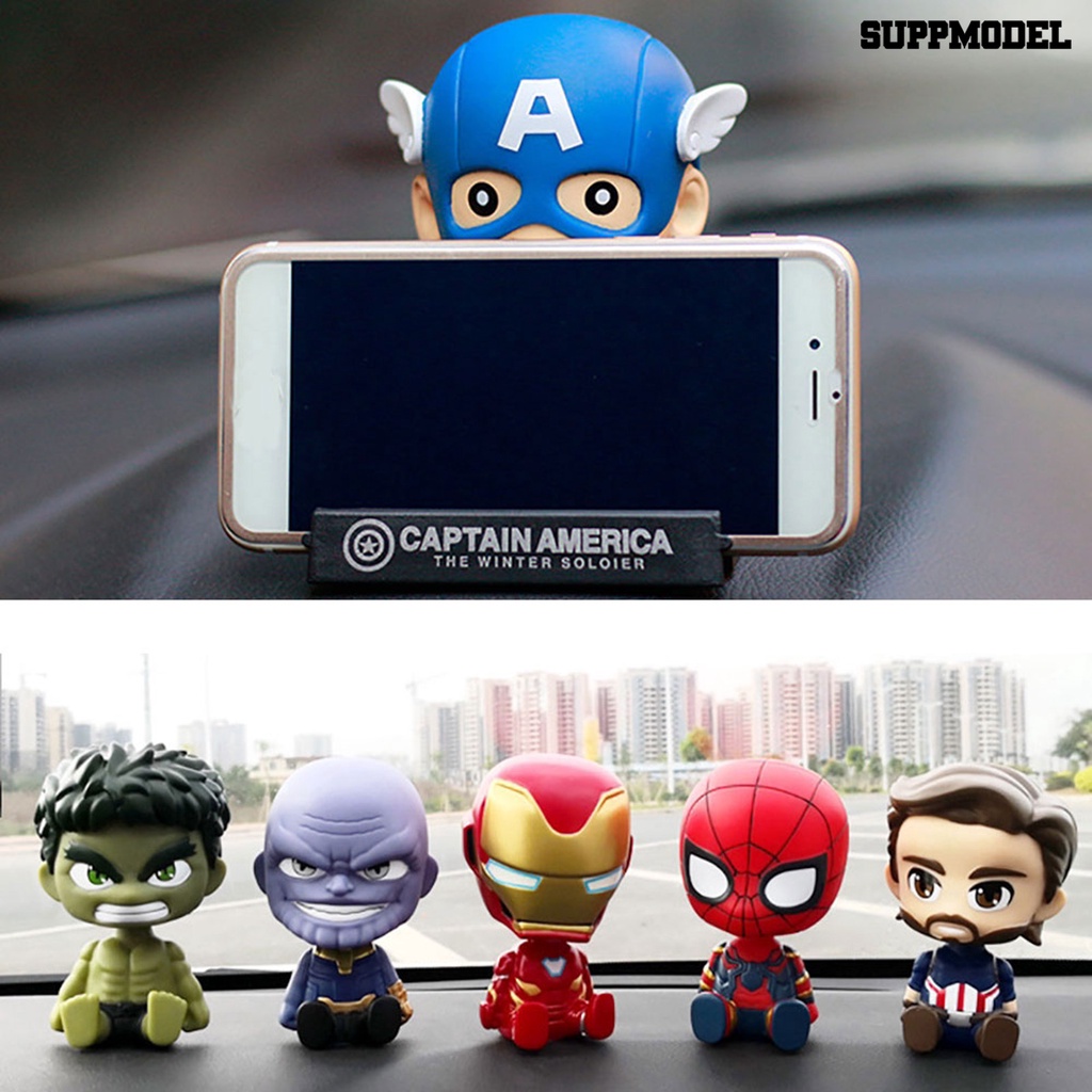 Ornamen Dasbor Mobil model Kartun Captain America Batman Iron Man Kepala Goyang