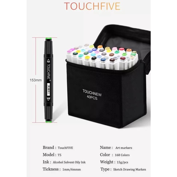 

TERBARUU!! TouchFive Marker 40 PCS / Twin Marker Sketsa Drawing /Animation Sketsa TERBARU