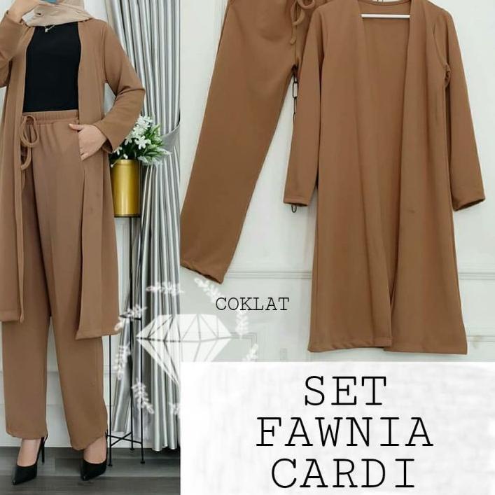 ✳ SET CELANA FAWNIA CARDI, MOSCREPE, GAMIS HIJAB MUSLIM, SETELAN CARDIGAN ☑