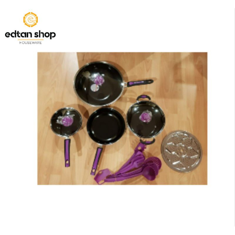 Panci set isi 15pcs Cookware Sinda stainless steel 555 dengan kukusan