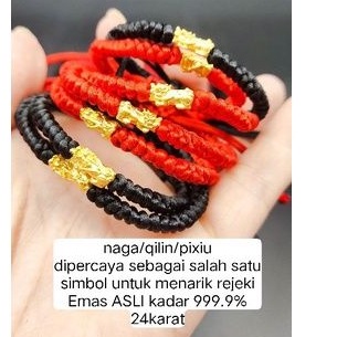 gelang hoki naga emas asli mini naga pixiu qilin kadar 999.9% 24karat gelang tali hadiah cenderamata
