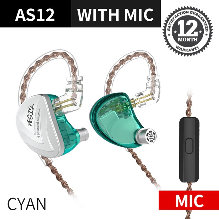 Knowledge Zenith KZ AS12 - 6BA - Earphone with MIC