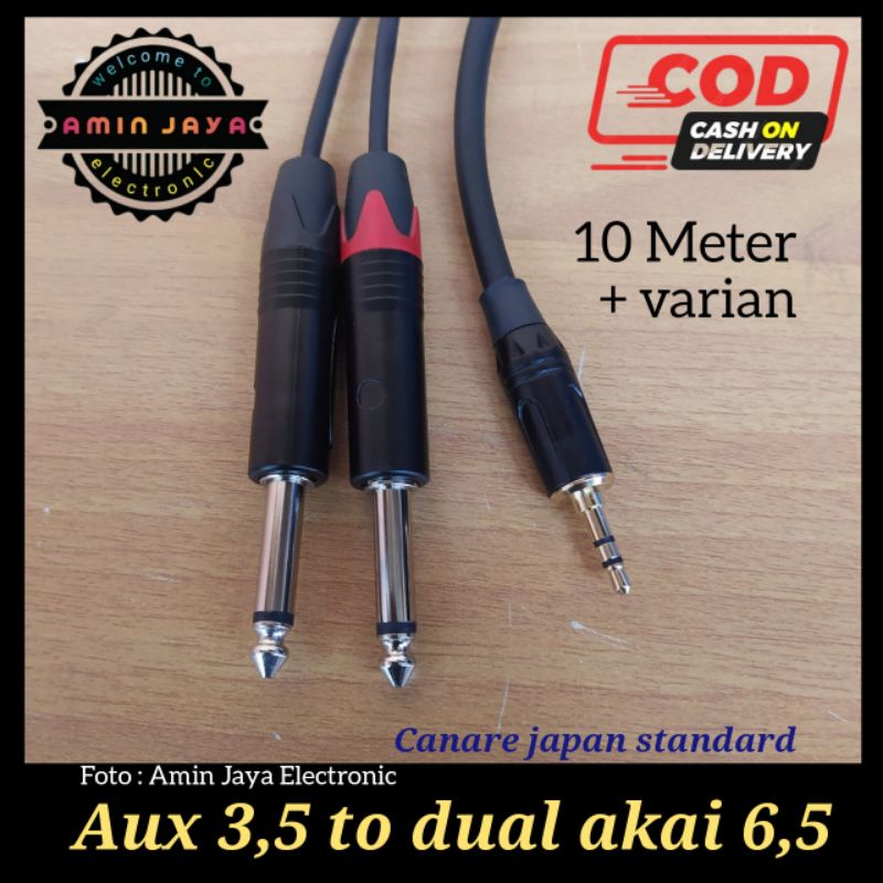 Kabel aux 3,5 to dual akai mono 6,5 kabel jack berkualitas 10 meter