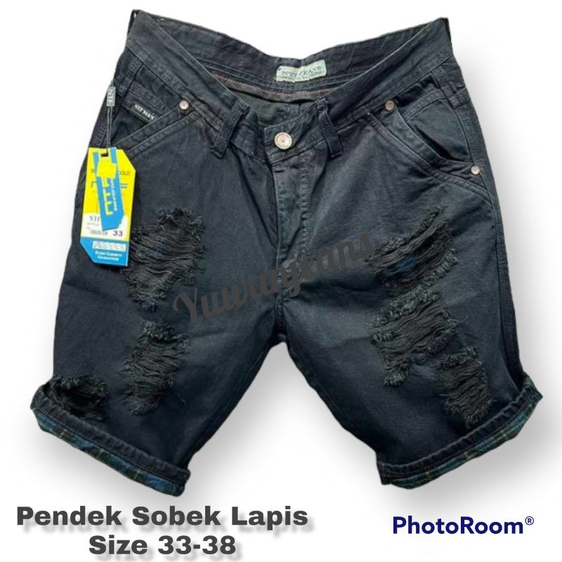 Celana jeans pria pendek sobek lapis terbaru/celana jeans pendek ripped Pria  NTF