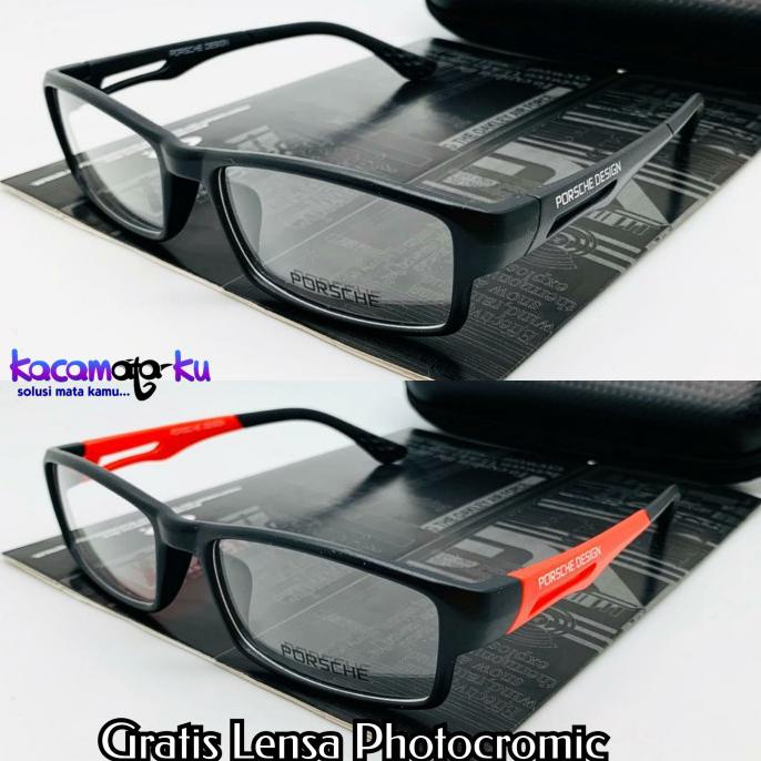 JUAL MURAH Frame Kacamata Pria Photocromic Anti Radiasi Sporty Minus Porsche P837 - Merah