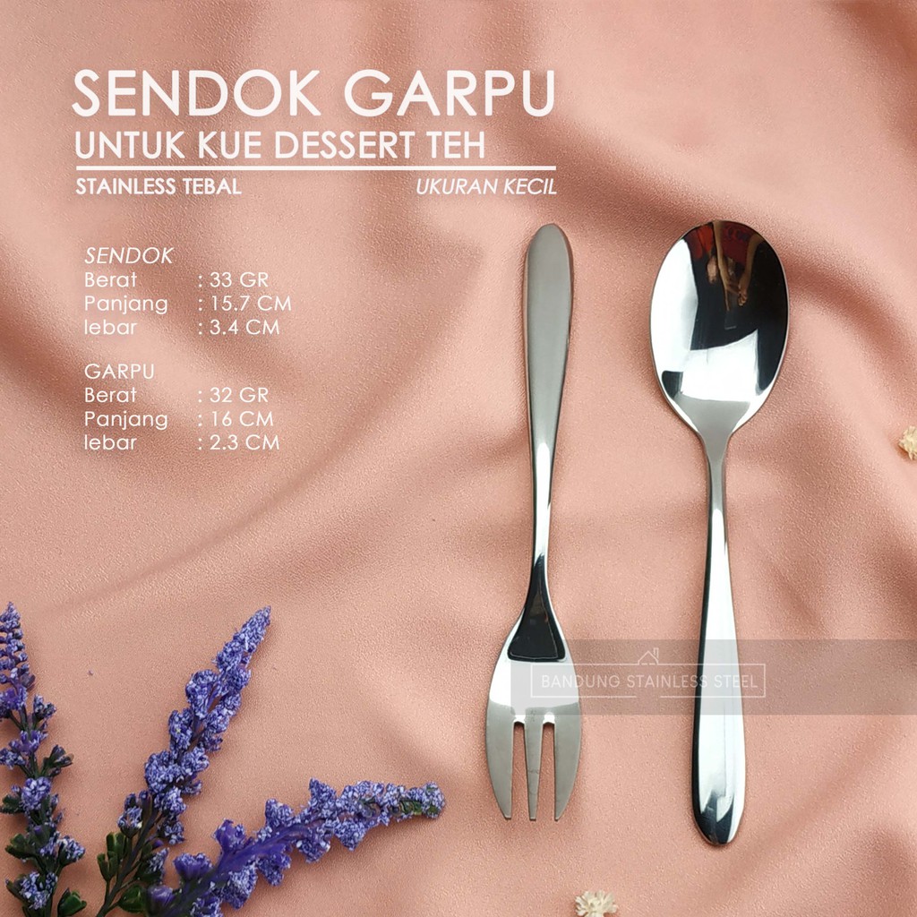 SENDOK GARPU TEH KUE DESSERT PUDING STAINLESS STEEL HOTEL SUPER  TEBAL UKURAN KECIL