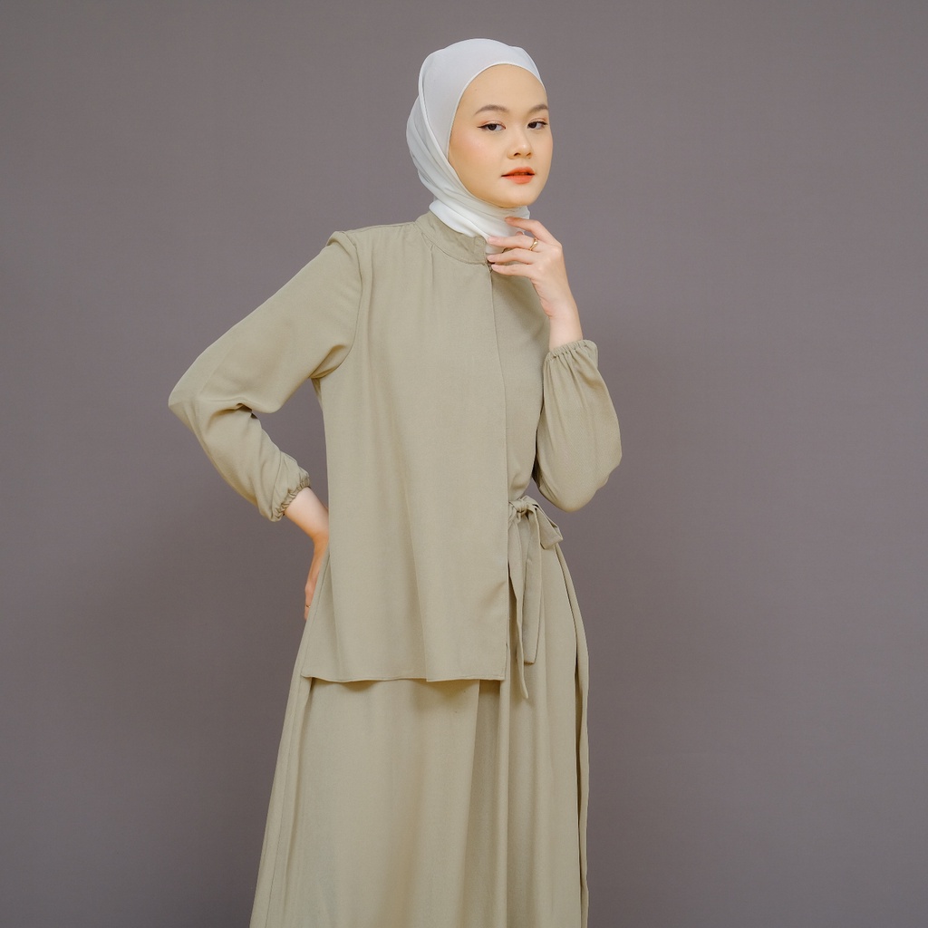 Mayoutfit Macyla Maxidress | Dress Gamis Muslim Kerah Shanghai Model Vest Lipit Tali Samping-6