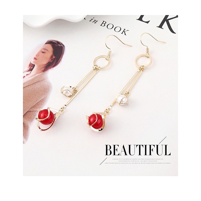 LRC Anting Gantung Fashion Plated Gold-size Pearl Earrings Y62570