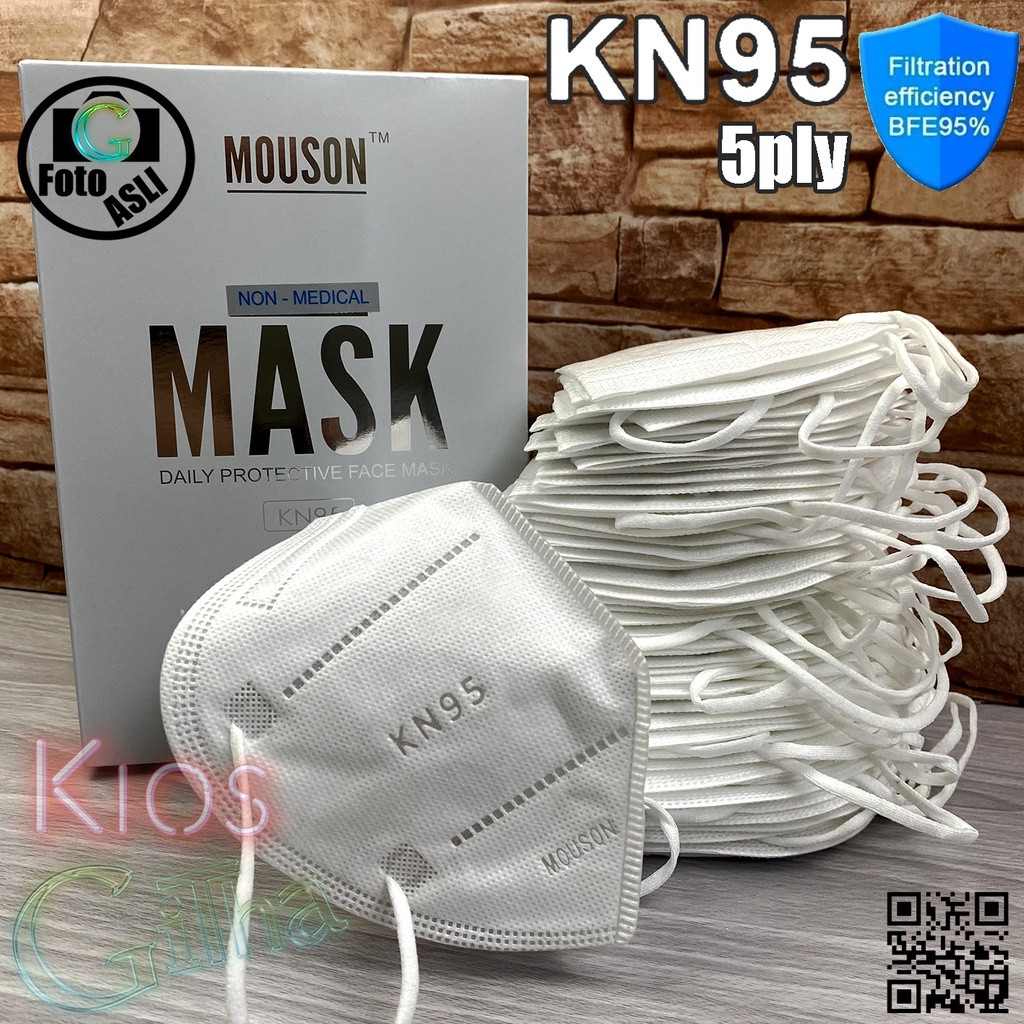 Masker KN95 Mouson 5ply Premium & Original Emboss 1 Box isi 50 pcs Putih 5PLY
