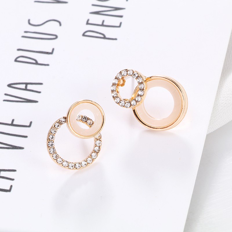 Anting 925 Silver Needle Bentuk Lingkaran Asimetris Gaya Korea Untuk Wanita