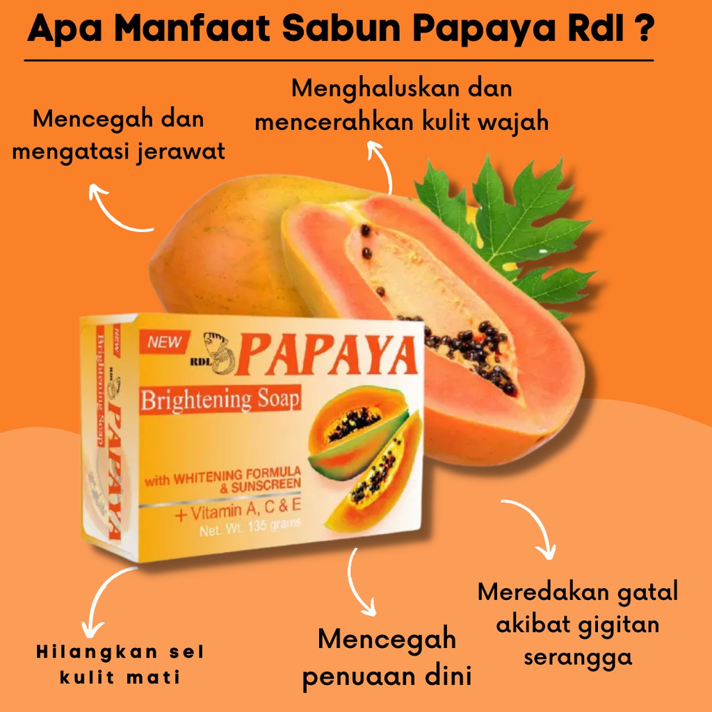 Sabun Pepaya Rdl Original 100 Sabun Mandi Papaya Pemutih Badan Untuk Cuci Muka Pria Dan Wanita Cepat Glowing 135 Gram Original Bpom