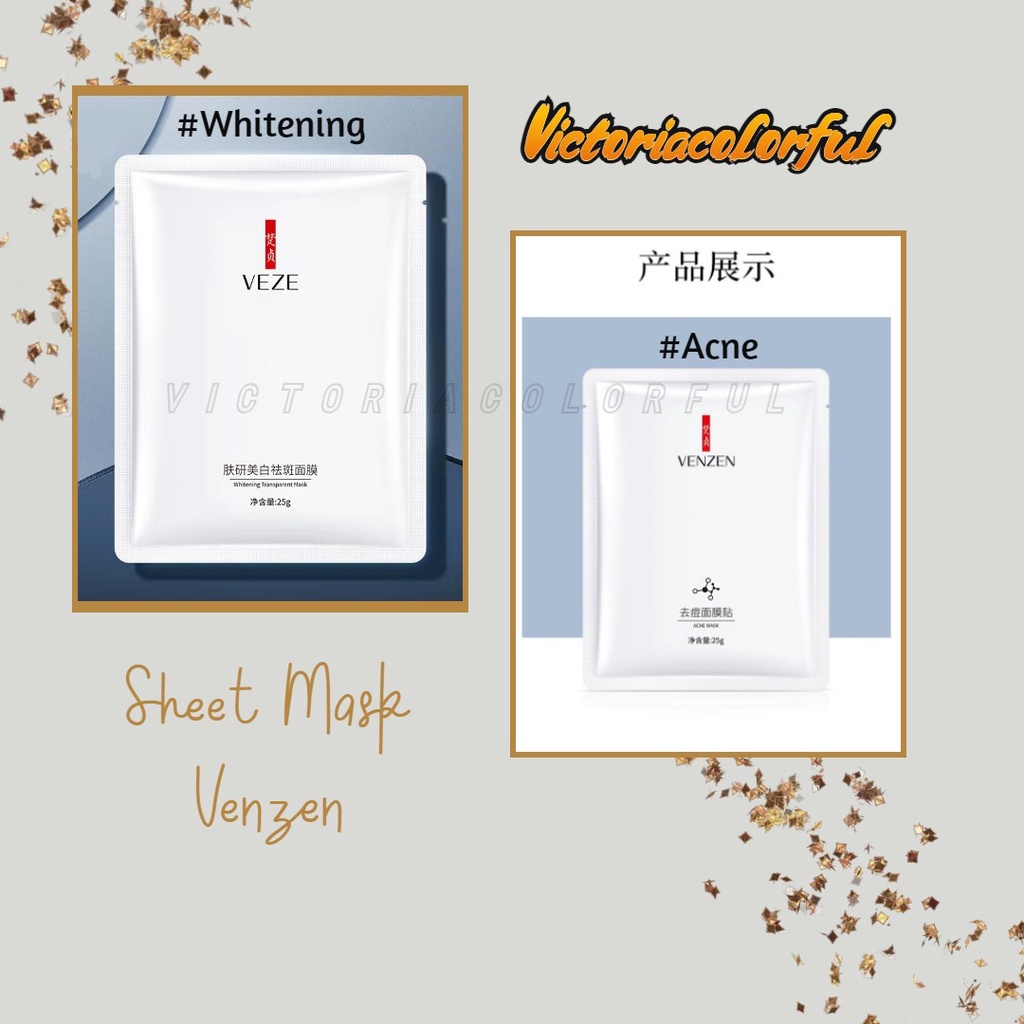 VENZEN/veze Sheet Mask Hydra Whitening and Brightening &amp; Acne Venzen Moist (Putih)