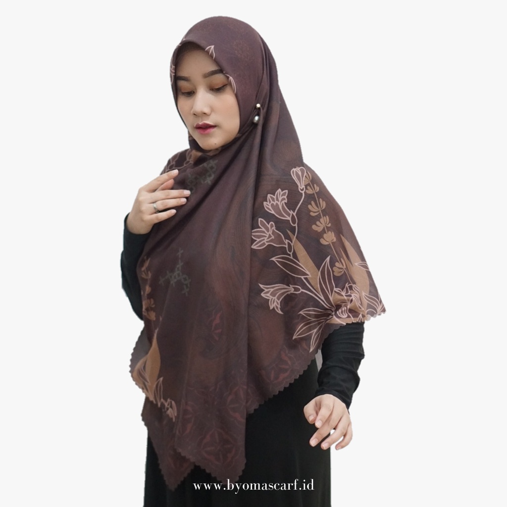 Hijab Voal Ultrafine Printing Lasercut Jilbab Syari Segiempat Premium Lily Walnut 140x140cm