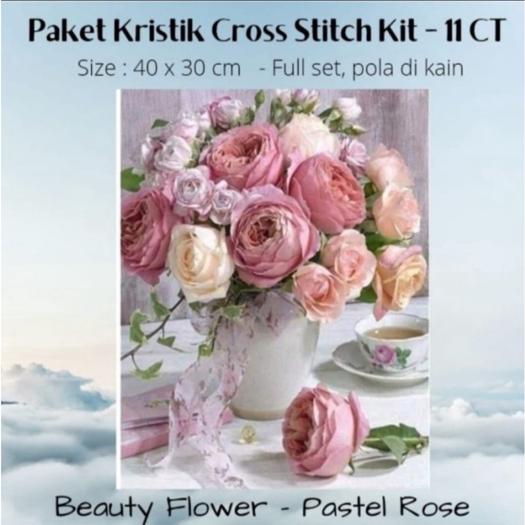 Paket Kristik Sulam Cross Stitch pola di kain readystock ROSE