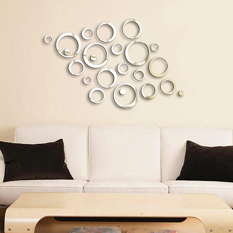 3d Cermin Decal Acrylic Art 24pcs Hiasan Dinding Dekorasi Rumah DIY Removable background Wall Sticker Lingkaran